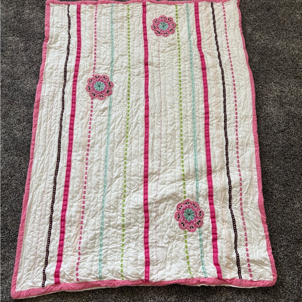 Pottery Barn Kids Floral Quilt - Pink, Green, White Crib/toddler Quilt